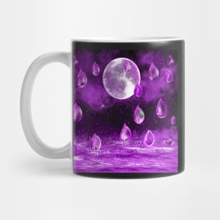 Full moon in the rain, purple midnight landscape with raindrops falling into Water Mug